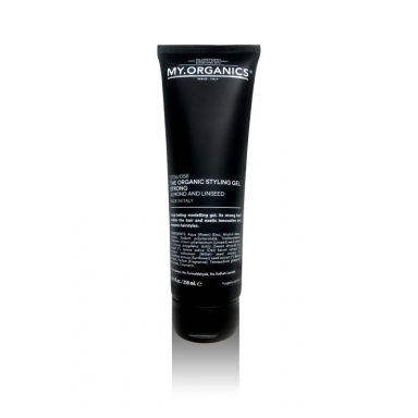 My.Organics Styling Gel stiprios fiksacijos plaukų gelis su migdolais ir sėmenų sėklomis, 250ml